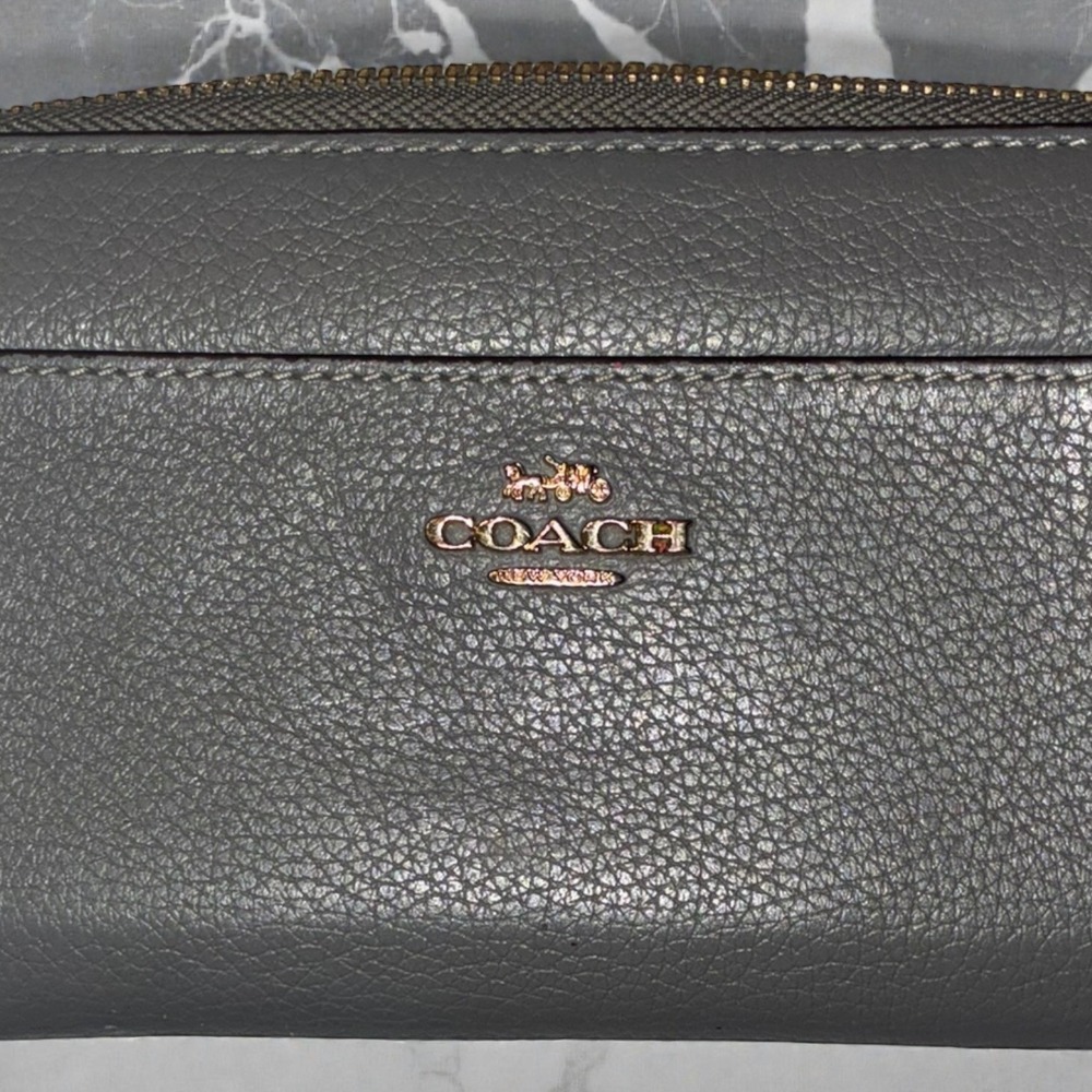 Coach Accordion Zip Wallet & Wristlet Strap Women's Heather Grey Pebbled Leather - Picture 7 of 12